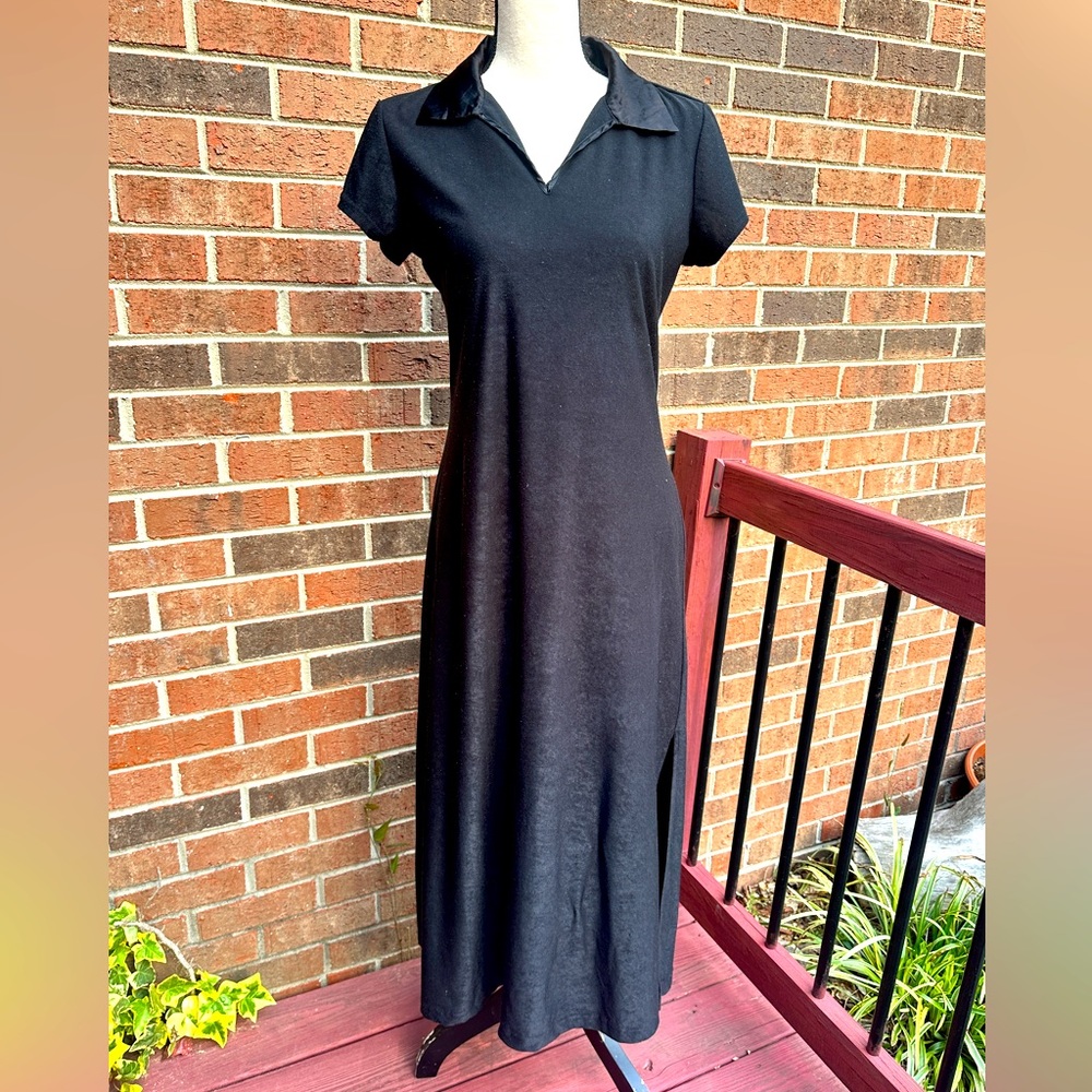 Black polo style top dress with slit size Med